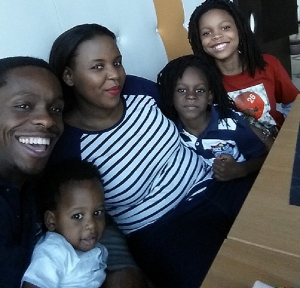 Noel Kaseke with wife and children