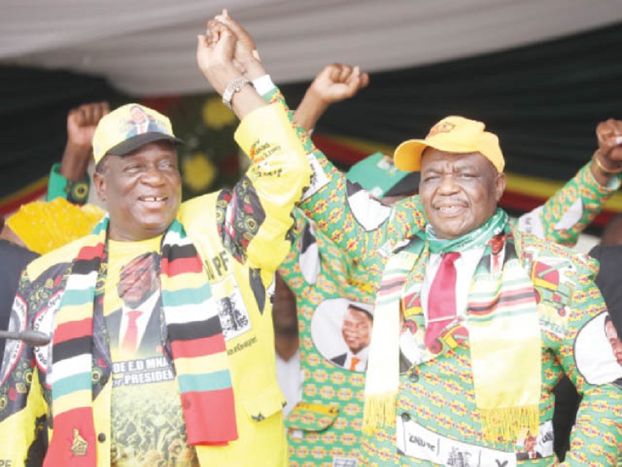 President Mnangagwa and Vice-President Chiwenga greet thousands of Zanu-PF supporters at the Presidential Thank You Rally yesterday